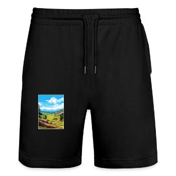 Sierra De Guadarrama Nationalpark Picos Souvenir - Stanley/Stella Unisex Bio Joggingshorts Trainer  - Schwarz - Vorne - Nik (191cm) & Marisol (170cm)