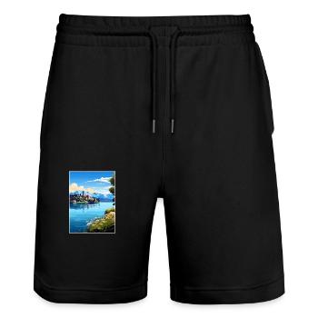 Ortasee Italien Vintage Reiseplakat WPA Souvenir - Stanley/Stella Unisex Bio Joggingshorts Trainer  - Schwarz - Vorne - Nik (191cm) & Marisol (170cm)