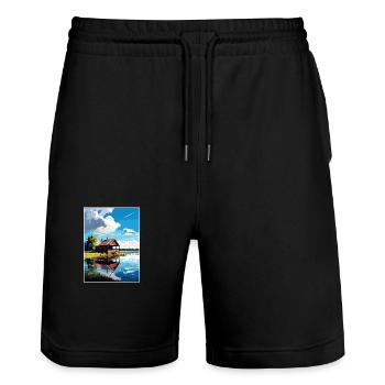 Narew Pologne Vintage voyage affiche WPA Souvenir - Short de jogging bio TRAINER Stanley/Stella unisexe - noir - Devant - Nik (191cm) & Marisol (170cm)