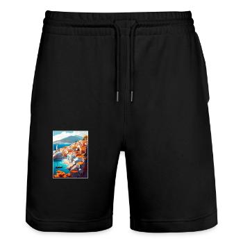 Hydra Greece Decoration Vintage Travel Poster WPA - Stanley/Stella Trainer Unisex Organic Jogging Shorts - black - Front - Nik (191cm) & Marisol (170cm)