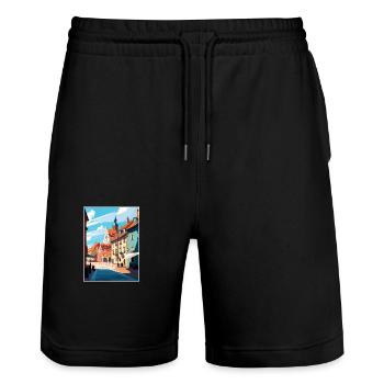 Olsztyn Poland Vintage Travel Poster WPA Souvenir - Stanley/Stella Trainer Unisex Organic Jogging Shorts - black - Front - Nik (191cm) & Marisol (170cm)
