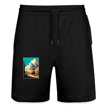 lodz Pologne Vintage voyage affiche WPA Souvenir - Short de jogging bio TRAINER Stanley/Stella unisexe - noir - Devant - Nik (191cm) & Marisol (170cm)
