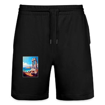 Délos Grèce Décoration Vintage Voyage Affiche WPA - Short de jogging bio TRAINER Stanley/Stella unisexe - noir - Devant - Nik (191cm) & Marisol (170cm)