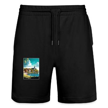 Ronneby Eskilstuna Suède Affiche de voyage Vintage - Short de jogging bio TRAINER Stanley/Stella unisexe - noir - Devant - Nik (191cm) & Marisol (170cm)