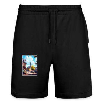 Lund Sweden Vintage Travel Poster WPA Souvenir - Stanley/Stella Trainer Unisex Organic Jogging Shorts - black - Front - Nik (191cm) & Marisol (170cm)
