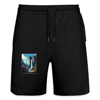 Staubbach Falls Switzerland Vintage Travel Poster - Stanley/Stella Trainer Unisex Organic Jogging Shorts - black - Front - Nik (191cm) & Marisol (170cm)