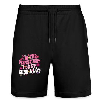 I'm the Perfect Aunt I Just Cuss a Lot Groovy aunt - Stanley/Stella Trainer Unisex Organic Jogging Shorts - black - Front - Nik (191cm) & Marisol (170cm)