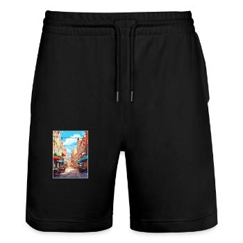 Covent Garden London England Vintage Travel Poster - Stanley/Stella Trainer Unisex Organic Jogging Shorts - black - Front - Nik (191cm) & Marisol (170cm)