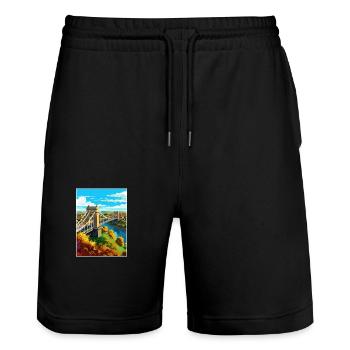 Bristol England Bridge Vintage Travel Poster WPA - Stanley/Stella Trainer Unisex Organic Jogging Shorts - black - Front - Nik (191cm) & Marisol (170cm)
