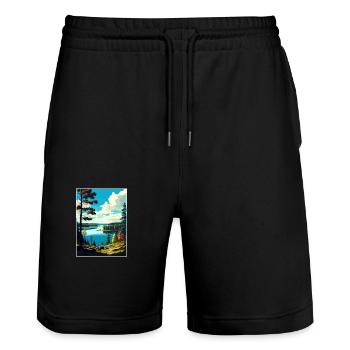 Kielder Water And Forest Park England Souvenir - Stanley/Stella Trainer Unisex Organic Jogging Shorts - black - Front - Nik (191cm) & Marisol (170cm)