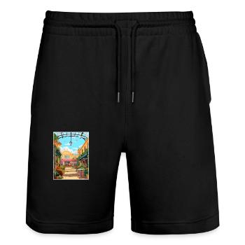 Covent Garden London England Vintage Travel Poster - Stanley/Stella Trainer Unisex Organic Jogging Shorts - black - Front - Nik (191cm) & Marisol (170cm)