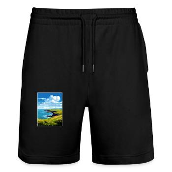 The Lizard Peninsula Cornwall Travel Poster - Stanley/Stella Trainer Unisex Organic Jogging Shorts - black - Front - Nik (191cm) & Marisol (170cm)