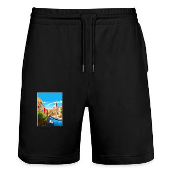 Cagliari Italy Vintage Travel Poster WPA Souvenir - Stanley/Stella Trainer Unisex Organic Jogging Shorts - black - Front - Nik (191cm) & Marisol (170cm)