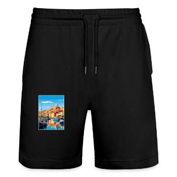 Cagliari Italy Vintage Travel Poster WPA Souvenir - Stanley/Stella Trainer Unisex Organic Jogging Shorts - black - Front - Nik (191cm) & Marisol (170cm)
