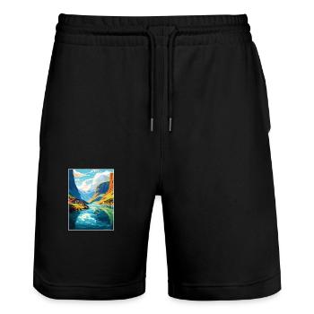 The Fjords Norway Norwegian Mountains Scandinavian - Stanley/Stella Trainer Unisex Organic Jogging Shorts - black - Front - Nik (191cm) & Marisol (170cm)
