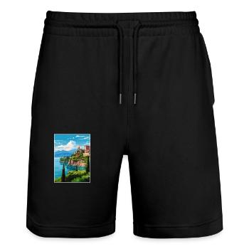 Gardasee Dekoration Vintage Reiseposter WPA - Stanley/Stella Unisex Bio Joggingshorts Trainer  - Schwarz - Vorne - Nik (191cm) & Marisol (170cm)