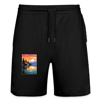 Gardasee Dekoration Vintage Reiseposter WPA - Stanley/Stella Unisex Bio Joggingshorts Trainer  - Schwarz - Vorne - Nik (191cm) & Marisol (170cm)