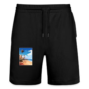 Costa Blanca Spain Vintage Travel Poster Souvenir - Stanley/Stella Trainer Unisex Organic Jogging Shorts - black - Front - Nik (191cm) & Marisol (170cm)
