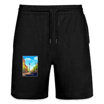 Berlin Germany Vintage Travel Poster WPA Souvenir - Stanley/Stella Trainer Unisex Organic Jogging Shorts - black - Front - Nik (191cm) & Marisol (170cm)