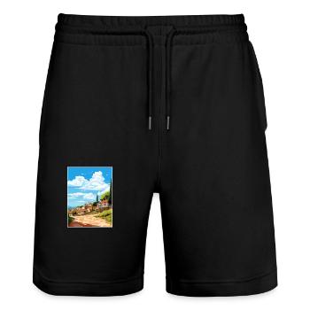 Monsanto Portugal Vintage Voyage Poster Souvenir - Short de jogging bio TRAINER Stanley/Stella unisexe - noir - Devant - Nik (191cm) & Marisol (170cm)