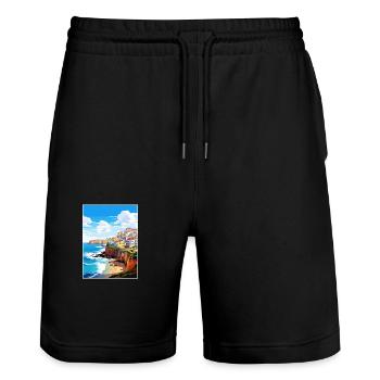 Peniche Portugal Vintage voyage affiche Souvenir - Short de jogging bio TRAINER Stanley/Stella unisexe - noir - Devant - Nik (191cm) & Marisol (170cm)
