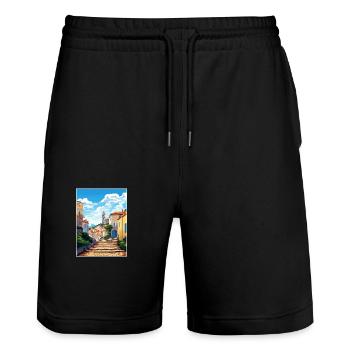 Sintra Portugal Vintage voyage affiche WPA Souvenir - Short de jogging bio TRAINER Stanley/Stella unisexe - noir - Devant - Nik (191cm) & Marisol (170cm)