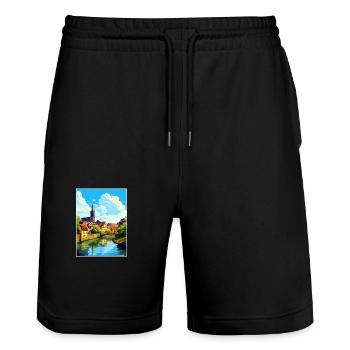 Lunen Dekoration Deutschland Vintage Reiseposter WPA - Stanley/Stella Unisex Bio Joggingshorts Trainer  - Schwarz - Vorne - Nik (191cm) & Marisol (170cm)