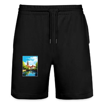 Stuttgart Allemagne Vintage voyage affiche Souvenir - Short de jogging bio TRAINER Stanley/Stella unisexe - noir - Devant - Nik (191cm) & Marisol (170cm)