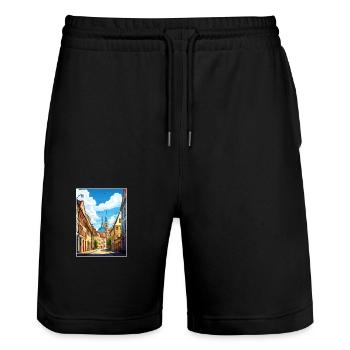 Wurzburg Germany Vintage Travel Poster Souvenir - Stanley/Stella Trainer Unisex Organic Jogging Shorts - black - Front - Nik (191cm) & Marisol (170cm)