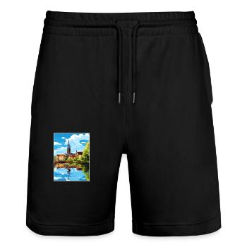 Lunen Dekoration Deutschland Vintage Reiseposter WPA - Stanley/Stella Unisex Bio Joggingshorts Trainer  - Schwarz - Vorne - Nik (191cm) & Marisol (170cm)