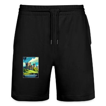 Warwick Castle Schottland Vintage Reiseposter WPA - Stanley/Stella Unisex Bio Joggingshorts Trainer  - Schwarz - Vorne - Nik (191cm) & Marisol (170cm)