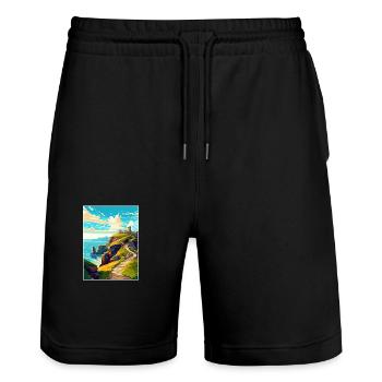 Tintagel Castle England Vintage Reiseposter WPA - Stanley/Stella Unisex Bio Joggingshorts Trainer  - Schwarz - Vorne - Nik (191cm) & Marisol (170cm)