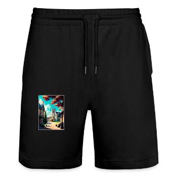 Chipping Campden England Vintage Travel Poster WPA - Stanley/Stella Trainer Unisex Organic Jogging Shorts - black - Front - Nik (191cm) & Marisol (170cm)