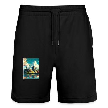 Caernarfon Castle Wales Vintage Reiseposter WPA - Stanley/Stella Unisex Bio Joggingshorts Trainer  - Schwarz - Vorne - Nik (191cm) & Marisol (170cm)