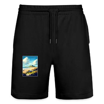 Bamburgh Castle England Vintage Reiseposter WPA - Stanley/Stella Unisex Bio Joggingshorts Trainer  - Schwarz - Vorne - Nik (191cm) & Marisol (170cm)