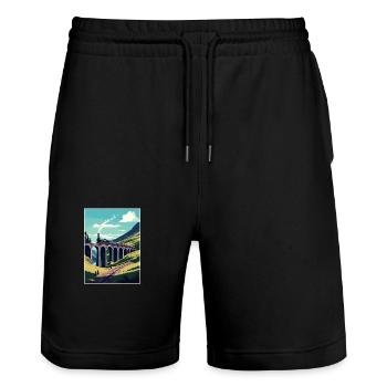 Glenfinnan Schottland Zug Vintage Reiseposter - Stanley/Stella Unisex Bio Joggingshorts Trainer  - Schwarz - Vorne - Nik (191cm) & Marisol (170cm)