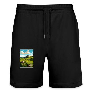 Downhill Demesne Ireland Vintage Travel Poster WPA - Stanley/Stella Trainer Unisex Organic Jogging Shorts - black - Front - Nik (191cm) & Marisol (170cm)