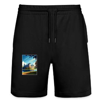 Inveraray Castle Schottland Vintage Reiseposter - Stanley/Stella Unisex Bio Joggingshorts Trainer  - Schwarz - Vorne - Nik (191cm) & Marisol (170cm)