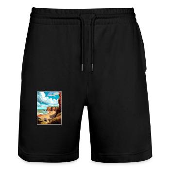 Hunstanton falaises Angleterre Vintage affiche de voyage - Short de jogging bio TRAINER Stanley/Stella unisexe - noir - Devant - Nik (191cm) & Marisol (170cm)