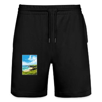 Trevaunance Cove Cornwall Vintage Reiseposter - Stanley/Stella Unisex Bio Joggingshorts Trainer  - Schwarz - Vorne - Nik (191cm) & Marisol (170cm)