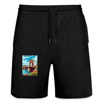 Bristol England Bridge Vintage Travel Poster WPA - Stanley/Stella Trainer Unisex Organic Jogging Shorts - black - Front - Nik (191cm) & Marisol (170cm)