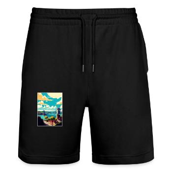 Bristol England Bridge Vintage Travel Poster WPA - Stanley/Stella Trainer Unisex Organic Jogging Shorts - black - Front - Nik (191cm) & Marisol (170cm)