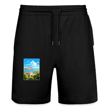 Palma De Mallorca Spain Vintage Travel Poster WPA - Stanley/Stella Trainer Unisex Organic Jogging Shorts - black - Front - Nik (191cm) & Marisol (170cm)