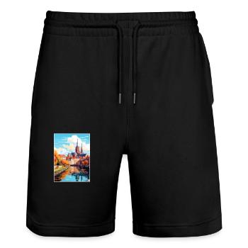 Amiens France Vintage Travel Poster WPA Souvenir - Stanley/Stella Trainer Unisex Organic Jogging Shorts - black - Front - Nik (191cm) & Marisol (170cm)