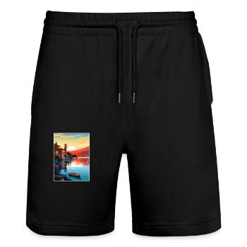 Gardasee Dekoration Vintage Reiseposter WPA - Stanley/Stella Unisex Bio Joggingshorts Trainer  - Schwarz - Vorne - Nik (191cm) & Marisol (170cm)