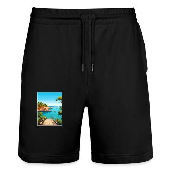 Cameo Island Athens Greece Vintage Travel Poster - Stanley/Stella Trainer Unisex Organic Jogging Shorts - black - Front - Nik (191cm) & Marisol (170cm)