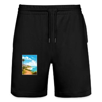 Estoril Portugal Vintage voyage affiche Souvenir - Short de jogging bio TRAINER Stanley/Stella unisexe - noir - Devant - Nik (191cm) & Marisol (170cm)