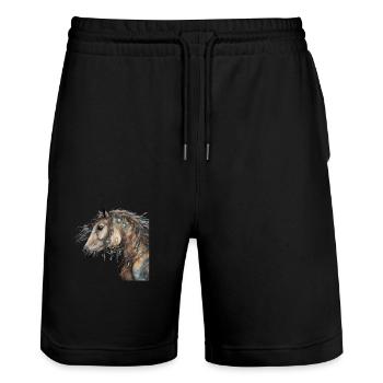 Horse Shamanic Power Animal - Stanley/Stella Trainer Unisex Organic Jogging Shorts - black - Front - Nik (191cm) & Marisol (170cm)