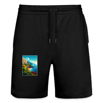 Amalfi Italie Décoration Vintage Voyage Affiche WPA - Short de jogging bio TRAINER Stanley/Stella unisexe - noir - Devant - Nik (191cm) & Marisol (170cm)