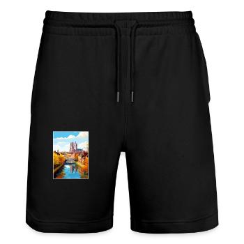 Amiens Frankreich Vintage Reiseposter WPA Souvenir - Stanley/Stella Unisex Bio Joggingshorts Trainer  - Schwarz - Vorne - Nik (191cm) & Marisol (170cm)